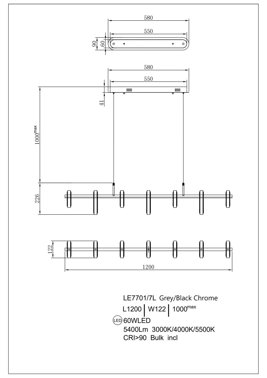 LE7701/7L Grey/Black Chrome Светильник подвесной LEON Theona LE7701/7L Grey/Black Chrome