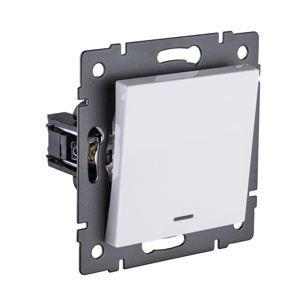REA-S-013WH Выключатель кнопочный 1-клавишный 10А/250В с LED подсветкой, белый Kollinger REA-S-013WH для Aspekt, Eleganz, Reflex