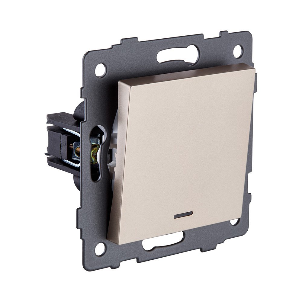 REA-S-015GD Выключатель 1-клавишный перекрестный 10А/250В с LED подсветкой, золотой Kollinger REA-S-015GD для Aspekt, Eleganz, Reflex