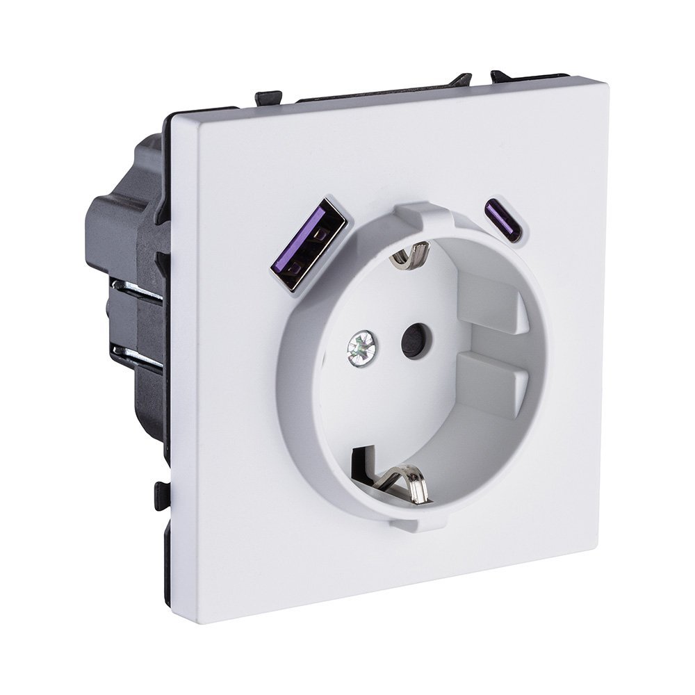 EC-016WG Розетка штепсельная SCHUKO 16A/250 В с USB A+C 20W, белый глянцевый Kollinger Eclipse EC-016WG