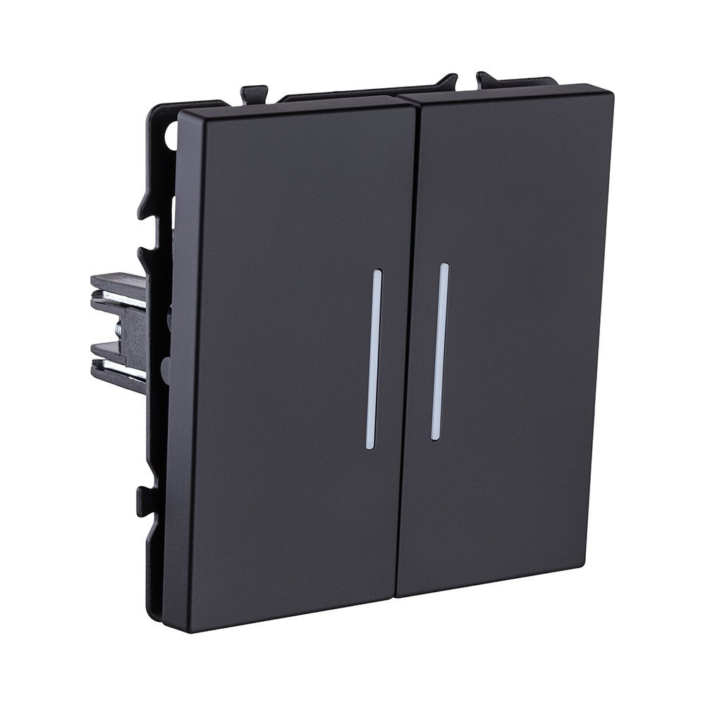 EC-010BK Выключатель 2-клавишный 10А/250В с LED подсветкой, черный матовый Kollinger Eclipse EC-010BK