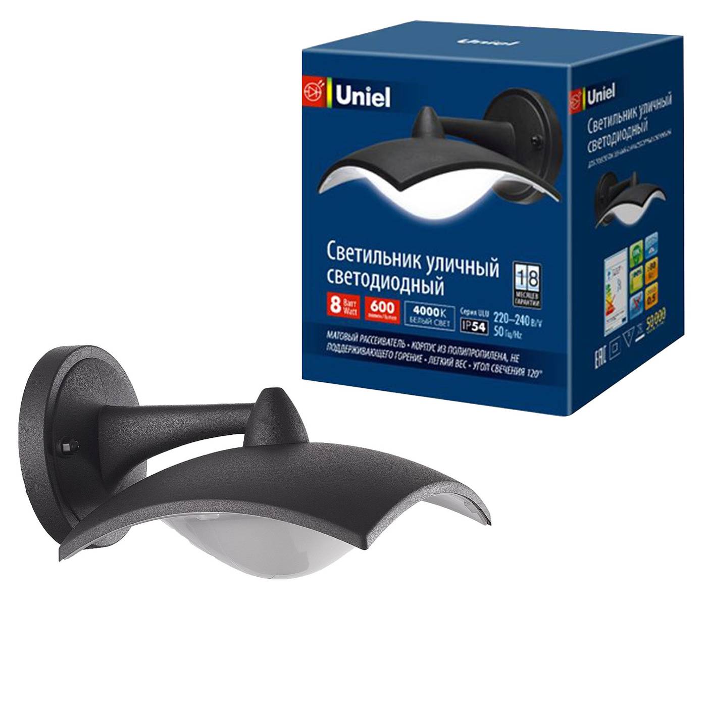 Уличный настенный светильник Uniel ULU-S10A-8W/4000K IP54 BLACK