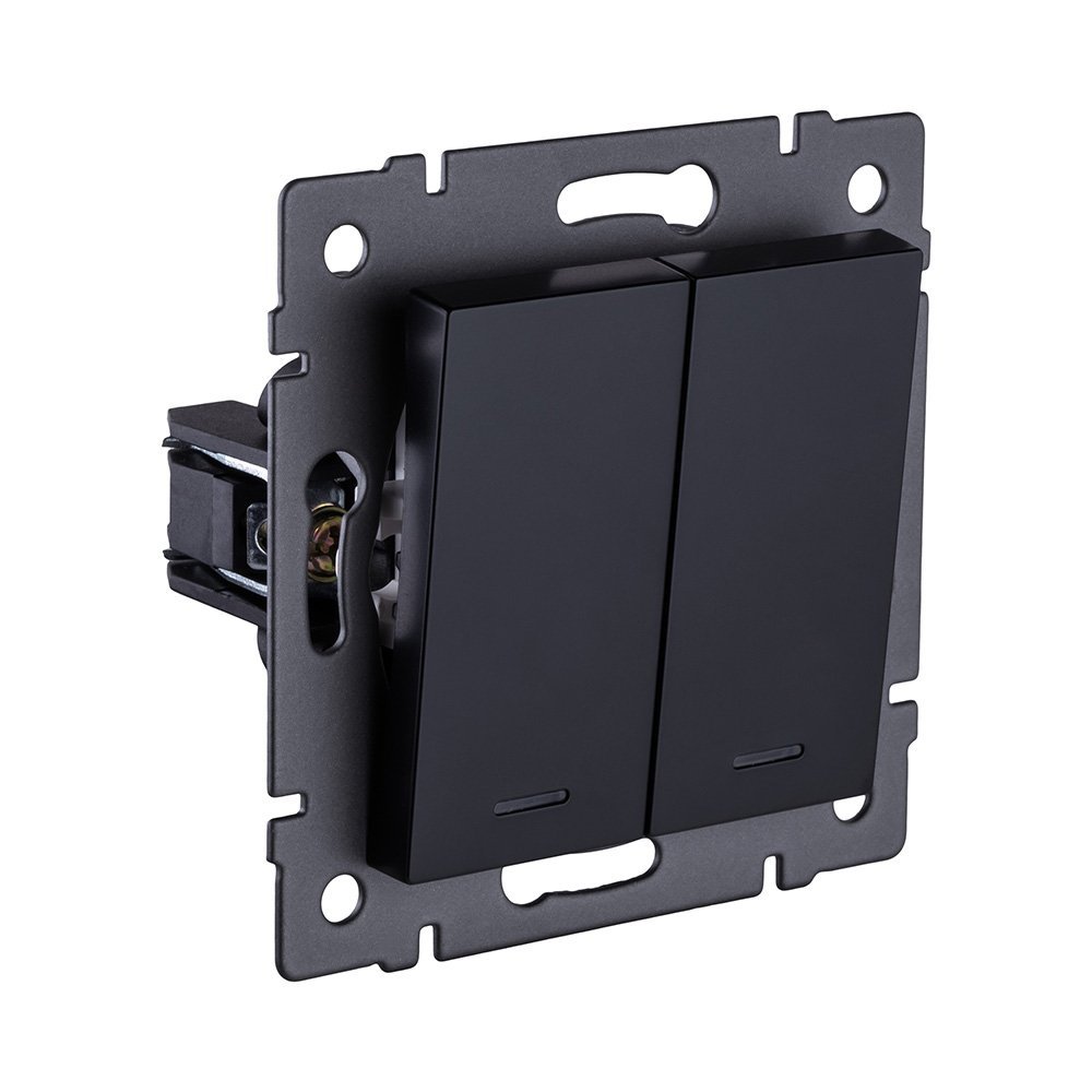 REA-S-008BK Выключатель 2-клавишный 10А/250В с LED подсветкой, черный Kollinger REA-S-008BK для Aspekt, Eleganz, Reflex