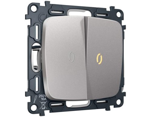 MO504050 Комплект механизма 2-кл выключателя с самовозвратом с подсветкой 3200K OMEGA Сталь матовый QUANT (OP5040, VM129, G11Y)
