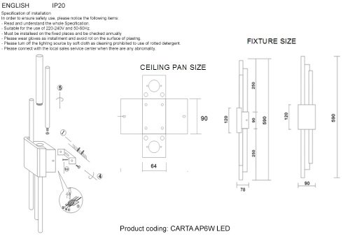 CARTA AP6W LED WHITE/CHROME Настенный светильник Crystal Lux Carta CARTA AP6W LED WHITE/CHROME