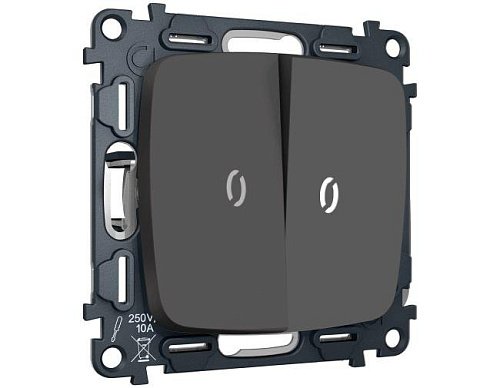 MO904055 MO904055 Комплект механизма 2-кл выключателя с самовозвратом с подсветкой 5600K OMEGA Графит Мягкое касание QUANT (OP9040, VM129, G14W)