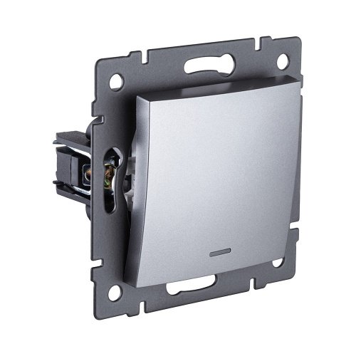 REA-R-004GY Выключатель 1-клавишный проходной 10А/250В с LED подсветкой, изогнутый, серый Kollinger REA-R-004GY для Aspekt, Eleganz, Reflex
