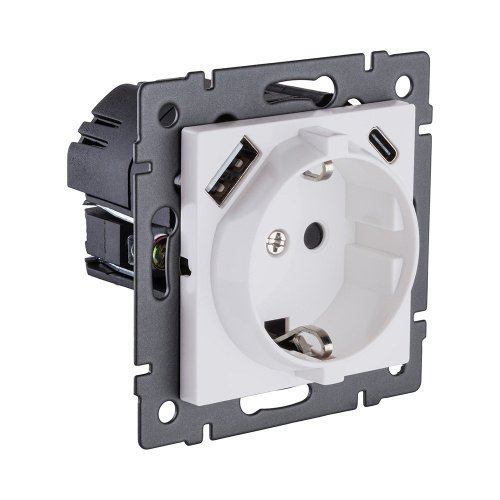 Розетка штепсельная SCHUKO 16A/250 В с USB A+C 20W, белый матовый Kollinger REA-004WM для Aspekt, Eleganz, Reflex