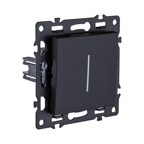 AS-012BK Выключатель кнопочный 1-клавишный 10А/250В с LED подсветкой, черный Kollinger Asthetik AS-012BK