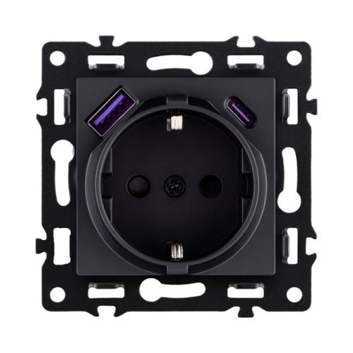 AS-016BK Розетка штепсельная SCHUKO 16A/250 В с USB A+C 20W, черный Kollinger Asthetik AS-016BK
