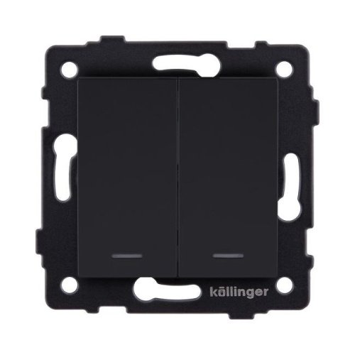 REA-S-008BM Выключатель 2-клавишный 10А/250В с LED подсветкой, черный матовый Kollinger REA-S-008BM для Aspekt, Eleganz, Reflex