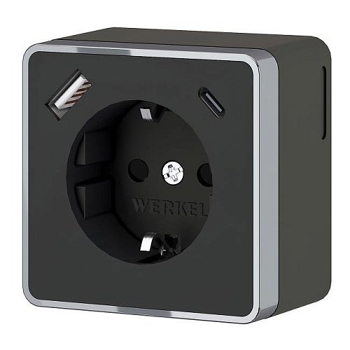W5071735/ Розетка c заземлением, шторками и USB тип A+C Gallant (чёрный хром) Розетка Werkel W5071735/ Розетка с заземлением, шторками и USB тип A+C Gallant (чёрный хром)