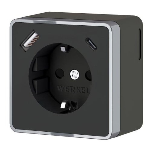 Розетка Werkel W5071735/ Розетка с заземлением, шторками и USB тип A+C Gallant (чёрный хром)