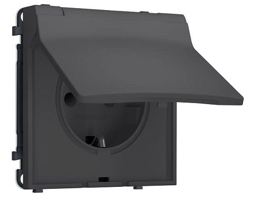 MS908010 Комплект механизма электрической розетки SIGMA Графит Мягкое касание 50Hz 2P+E с/з с/ш и крышкой IP44 16A-250V QUANT PRO (SP9080, PR141)