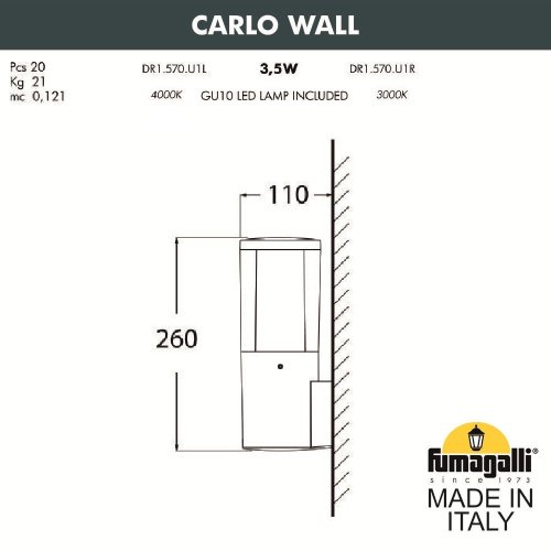 Уличный настенный светильник Fumagalli Carlo DR1.570.000.WXU1L
