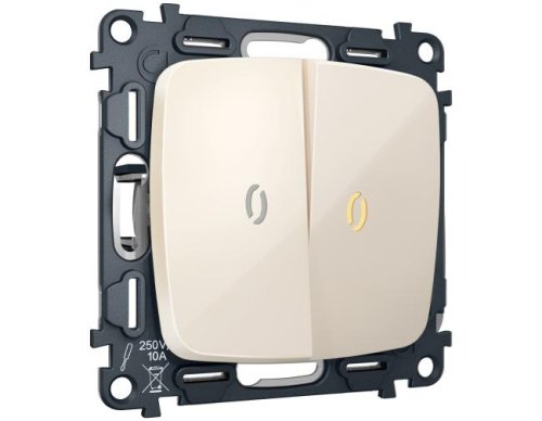 MO304050 Комплект механизма 2-кл выключателя с самовозвратом с подсветкой 3200K OMEGA Бежевый глянец QUANT (OP3040, VM129, G11Y)