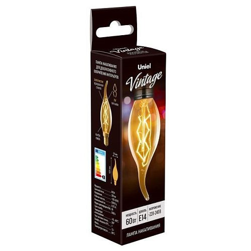 IL-V-CW35-60/GOLDEN/E14 ZW01 Ретро лампа Uniel Vintage серия Лампы накаливания IL-V-CW35-60/GOLDEN/E14 ZW01