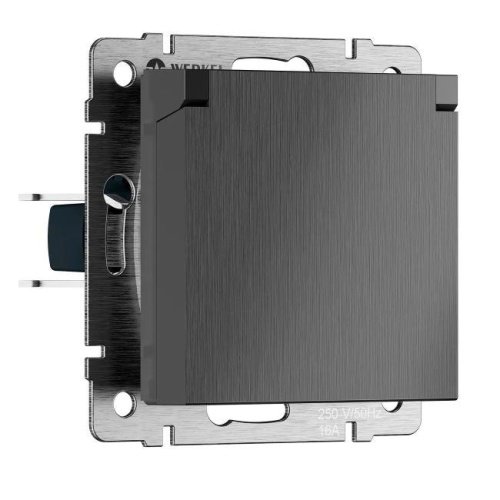 Розетка Werkel Встраиваемые механизмы графит рифленый W1171204/ Розетка влагозащ. с зазем. с защит. крышкой и шторками N (графит рифленый)