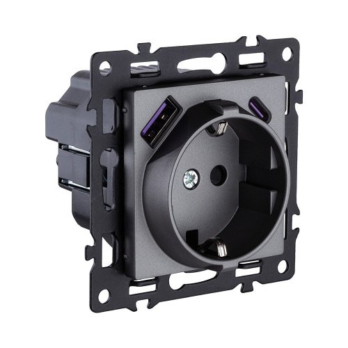 Розетка штепсельная SCHUKO 16A/250 В с USB A+C 20W, серый Kollinger Asthetik AS-016GY