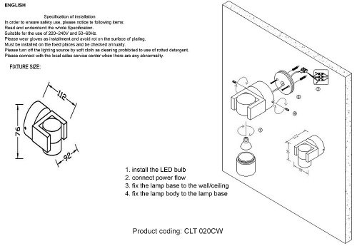 Светильник спот Crystal Lux Clt 020 CLT 020CW WH