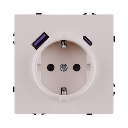 Розетка штепсельная SCHUKO 16A/250 В с USB A+C 20W, кашемир матовый Kollinger Eclipse EC-016CM