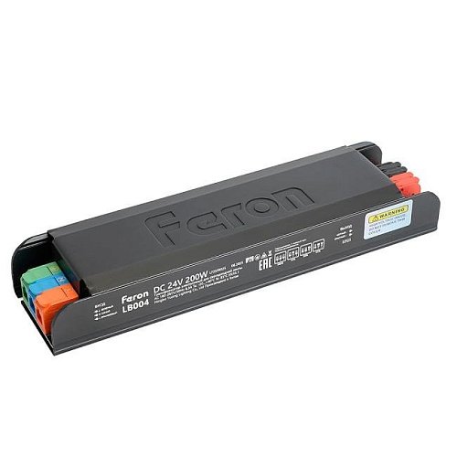 Трансформатор для светодиодной ленты с плавным пуском и диммированием 200W 24V IP20 Feron LB004 52125