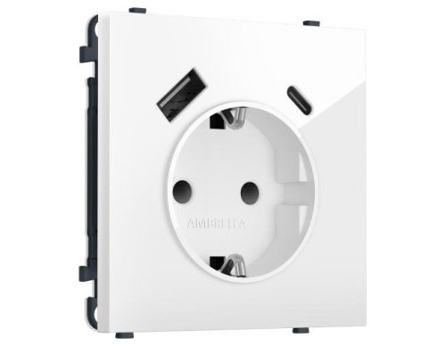 MS110010 MS110010 Комплект механизма электрической розетки SIGMA Белый глянец 2USB A+C 20W (быст. зар.) с/з с/ш 16A-250V QUANT PRO (SP1100, PR160)