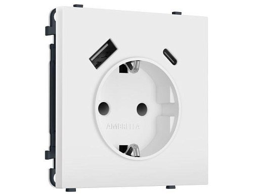 MS830010 MS830010 Комплект механизма электрической розетки SIGMA Белый мягкое касание 2USB A+C 20W (быст. зар.) с/з с/ш 16A-250V QUANT PRO (SP8300, PR160)