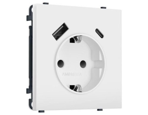 MS830010 MS830010 Комплект механизма электрической розетки SIGMA Белый мягкое касание 2USB A+C 20W (быст. зар.) с/з с/ш 16A-250V QUANT PRO (SP8300, PR160)