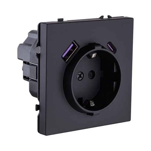 Розетка штепсельная SCHUKO 16A/250 В с USB A+C 20W, черный матовый Kollinger Eclipse EC-016BK