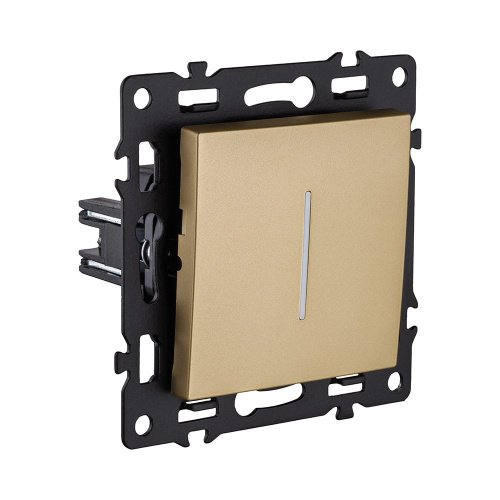 AS-008GD Выключатель 1-клавишный проходной 10А/250В с LED подсветкой, золотой Kollinger Asthetik AS-008GD