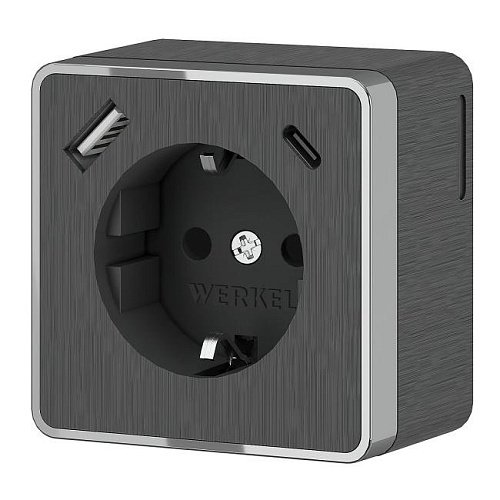 W5071704/ Розетка c заземлением, шторками и USB тип A+C Gallant (графит рифленый) Розетка Werkel W5071704/ Розетка с заземлением, шторками и USB тип A+C Gallant (графит рифленый)