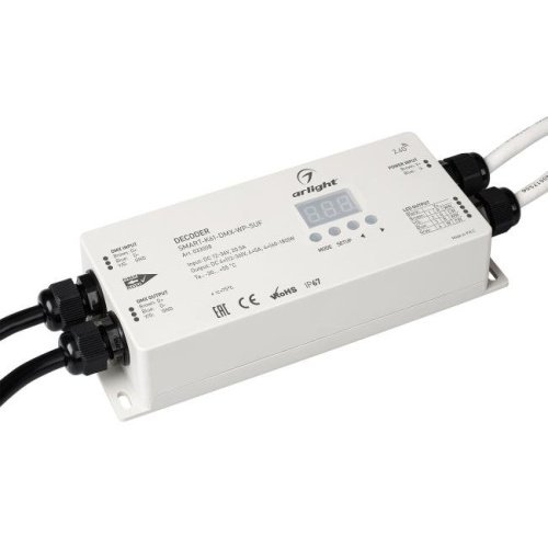 033008 Влагозащищенный (IP67) декодер DMX512 для трансляции DMX512 сигнала ШИМ(PWM) устройствам Arlight 033008