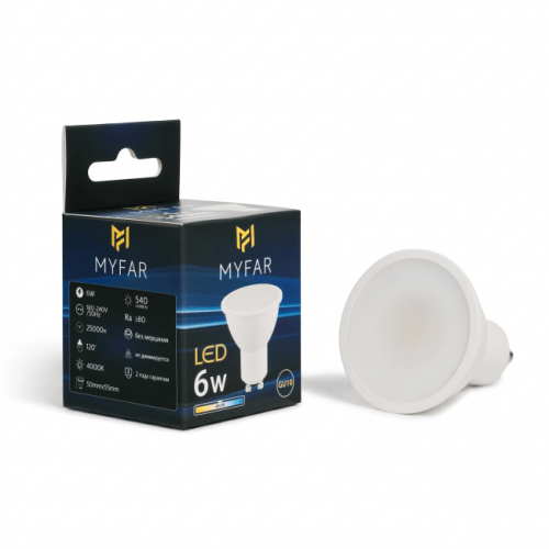 Светодиодная лампочка Базиc GU10 MyFar MB1202GU10-6W4K