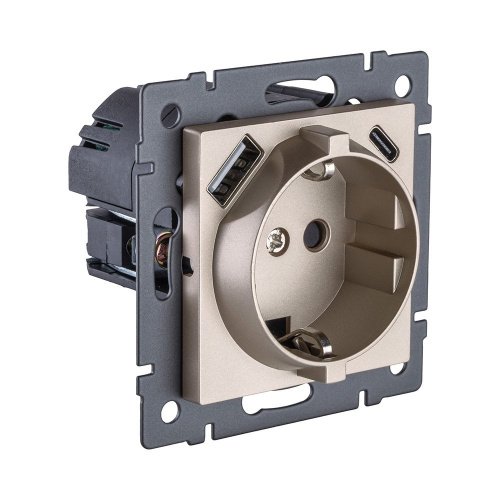REA-004GD Розетка штепсельная SCHUKO 16A/250 В с USB A+C 20W, золотой Kollinger REA-004GD для Aspekt, Eleganz, Reflex