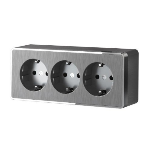 Розетка Werkel W5073104/ Розетка тройная с заземлением и шторками Gallant (графит рифленый)