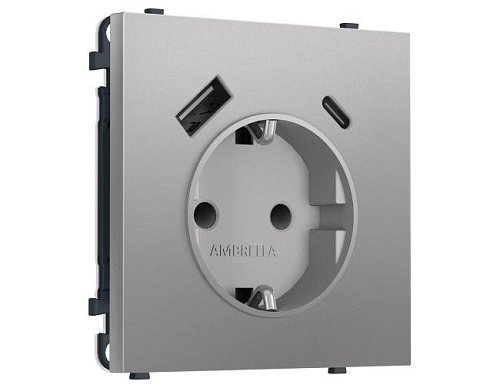MS510010 MS510010 Комплект механизма электрической розетки SIGMA Сталь матовый 2USB A+C 20W (быст. зар.) с/з с/ш 16A-250V QUANT PRO (SP5100, PR160)