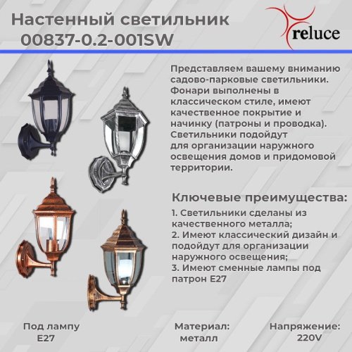 Настенный светильник Reluce 00837-0.2-001SW BKSL