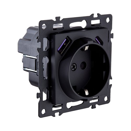 AS-016BK Розетка штепсельная SCHUKO 16A/250 В с USB A+C 20W, черный Kollinger Asthetik AS-016BK