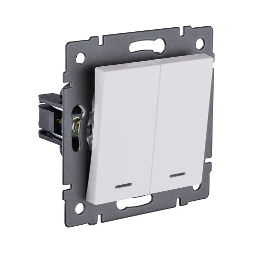 Выключатель 2-клавишный проходной 10А/250В с LED подсветкой, белый матовый Kollinger REA-S-010WM для Aspekt, Eleganz, Reflex