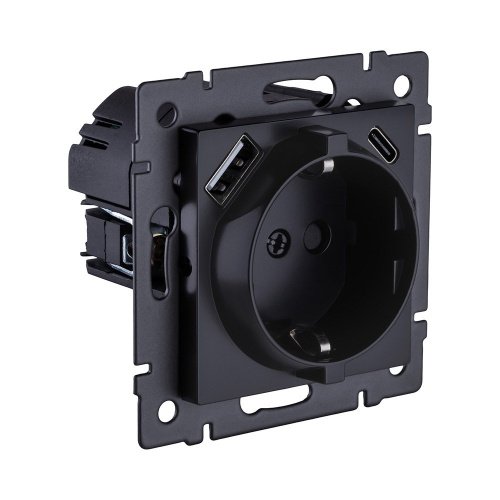 REA-004BM Розетка штепсельная SCHUKO 16A/250 В с USB A+C 20W, черный матовый Kollinger REA-004BM для Aspekt, Eleganz, Reflex