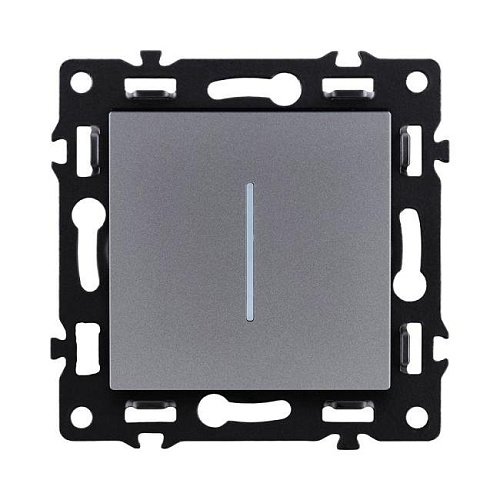 Выключатель 1-клавишный проходной 10А/250В с LED подсветкой, серый Kollinger Asthetik AS-008GY