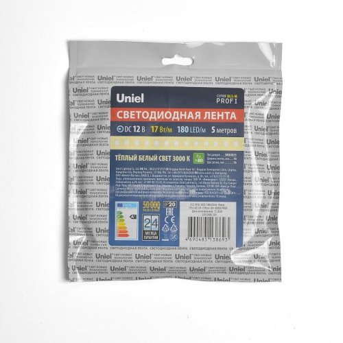 ULS-M16-2835-180LED/m-10mm-IP20-DC12V-17W/m-5M-3000K PROFI катушка в герметичной упаковке LED лента Uniel ULS-M16-2835-180LED/m-10mm-IP20-DC12V-17W/m-5M-3000K PROFI катушка в герметичной упаковке