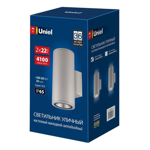 Уличный настенный светильник Uniel ULU-S22D-2x22W/2700K IP65 LIGHT GREY