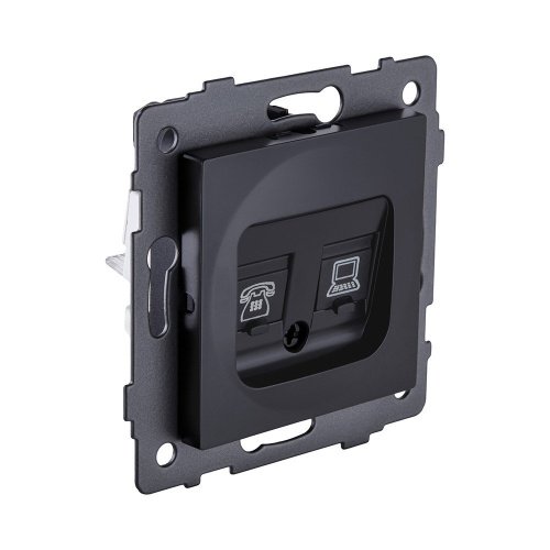 REA-011BM Розетка двойная RJ11 + RJ45 Cat.6, черный матовый Kollinger REA-011BM для Aspekt, Eleganz, Reflex