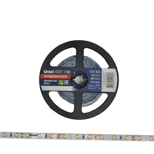 ULS-M11-2835-60LED/m-8mm-IP20-DC12V-4,8W/m-5M-6500K PROFI катушка в герметичной упаковке LED лента Uniel ULS-M11-2835-60LED/m-8mm-IP20-DC12V-4,8W/m-5M-6500K PROFI катушка в герметичной упаковке