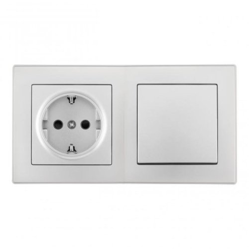 SET06-2-30-1-40-1 silver Выключатель одноклавишный с розеткой с заземлением и шторками Arte Milano Set06-2 SET06-2-30-1-40-1 silver