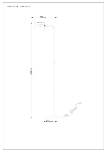 Торшер Arte Lamp Sebastian A7051PN-1BK