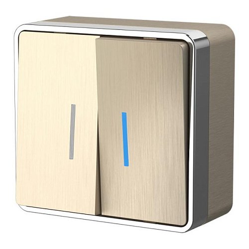 W5020110/ Выключатель двухклавишный c подсветкой Gallant (шампань рифленый) Выключатель Werkel W5020110/ Выключатель двухклавишный с подсветкой Gallant (шампань рифленый)