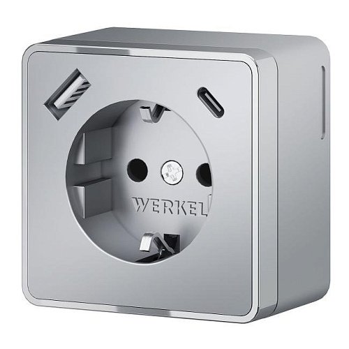 W5071706/ Розетка c заземлением, шторками и USB тип A+C Gallant (серебряный) Розетка Werkel W5071706/ Розетка с заземлением, шторками и USB тип A+C Gallant (серебряный)